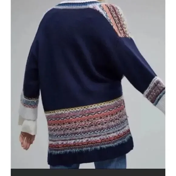 Anthropologie Sleeping on Snow EUC Multi Kimono Fair Isle Wrap Sweater M/L - Picture 3 of 10